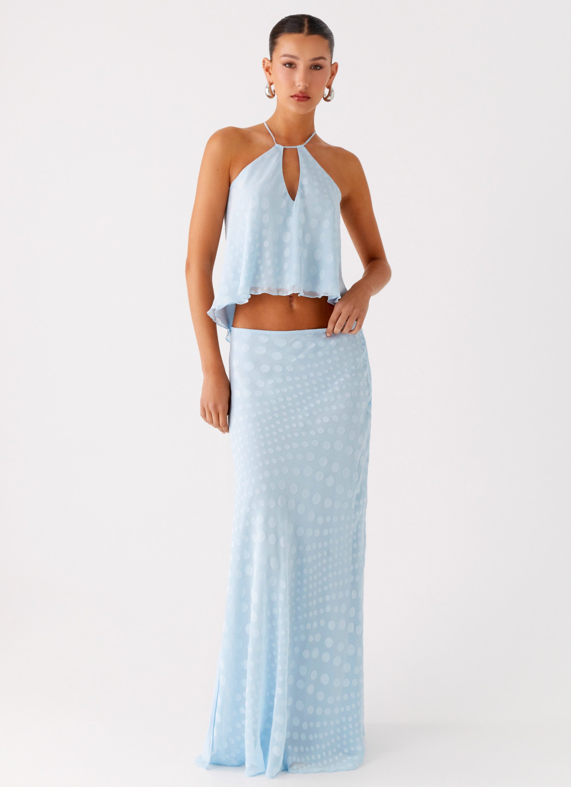 Mena Chiffon Spot Maxi Skirt - Blue - Image 8