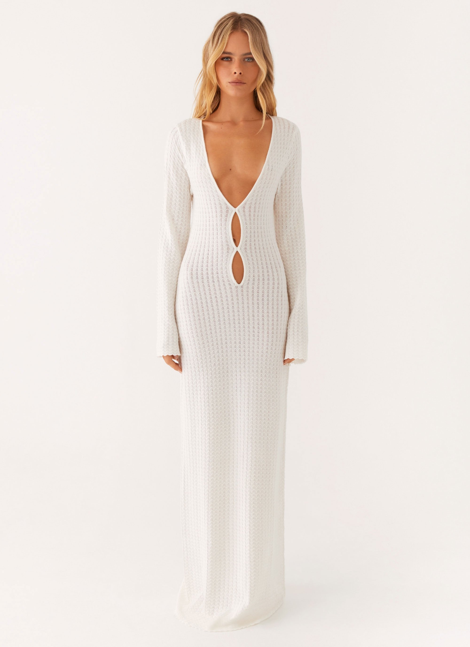 Alternative view of Open Air Knit Cut Out Maxi Dress - Ivory