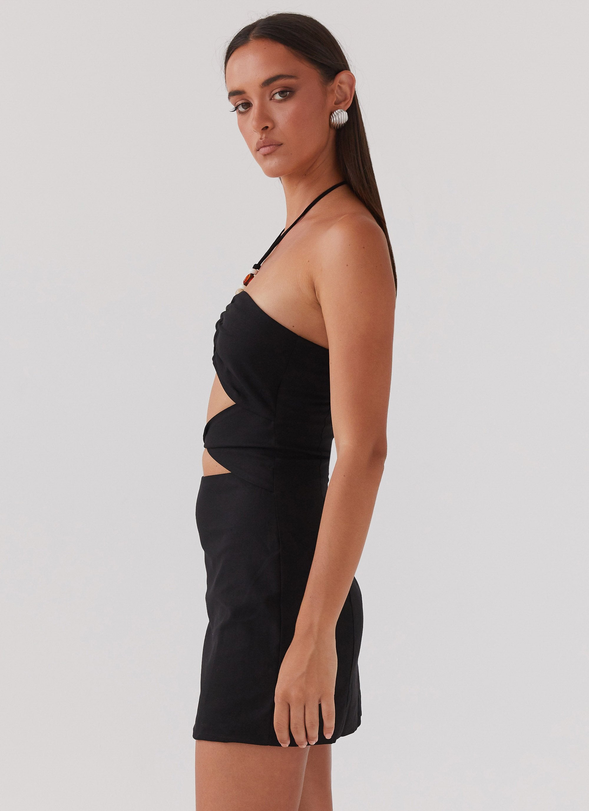 Starry Sands Linen Mini Dress - Black - Image 3
