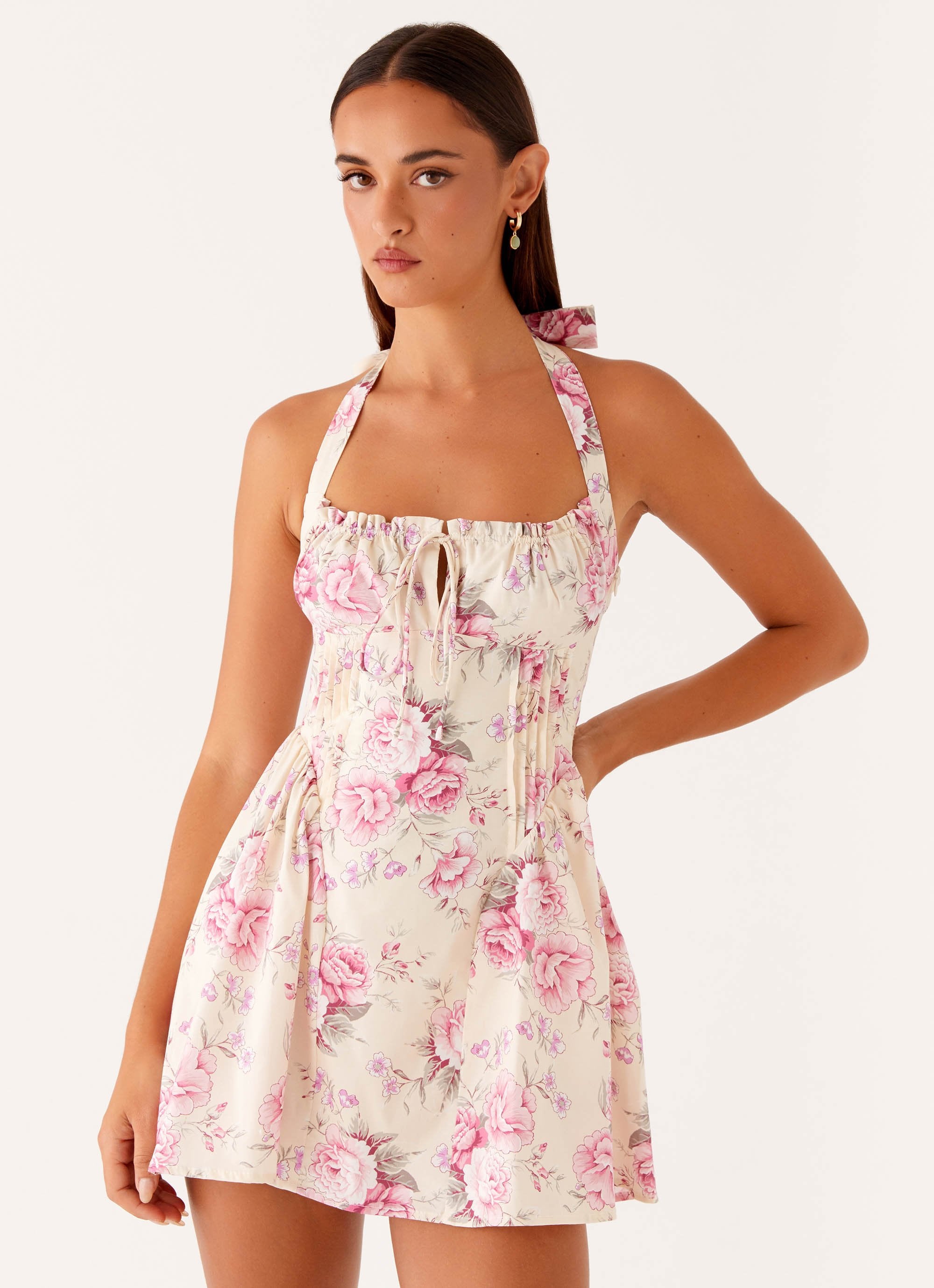 Rosalie Halter Mini Dress - Vintage Pink Floral - Image 5