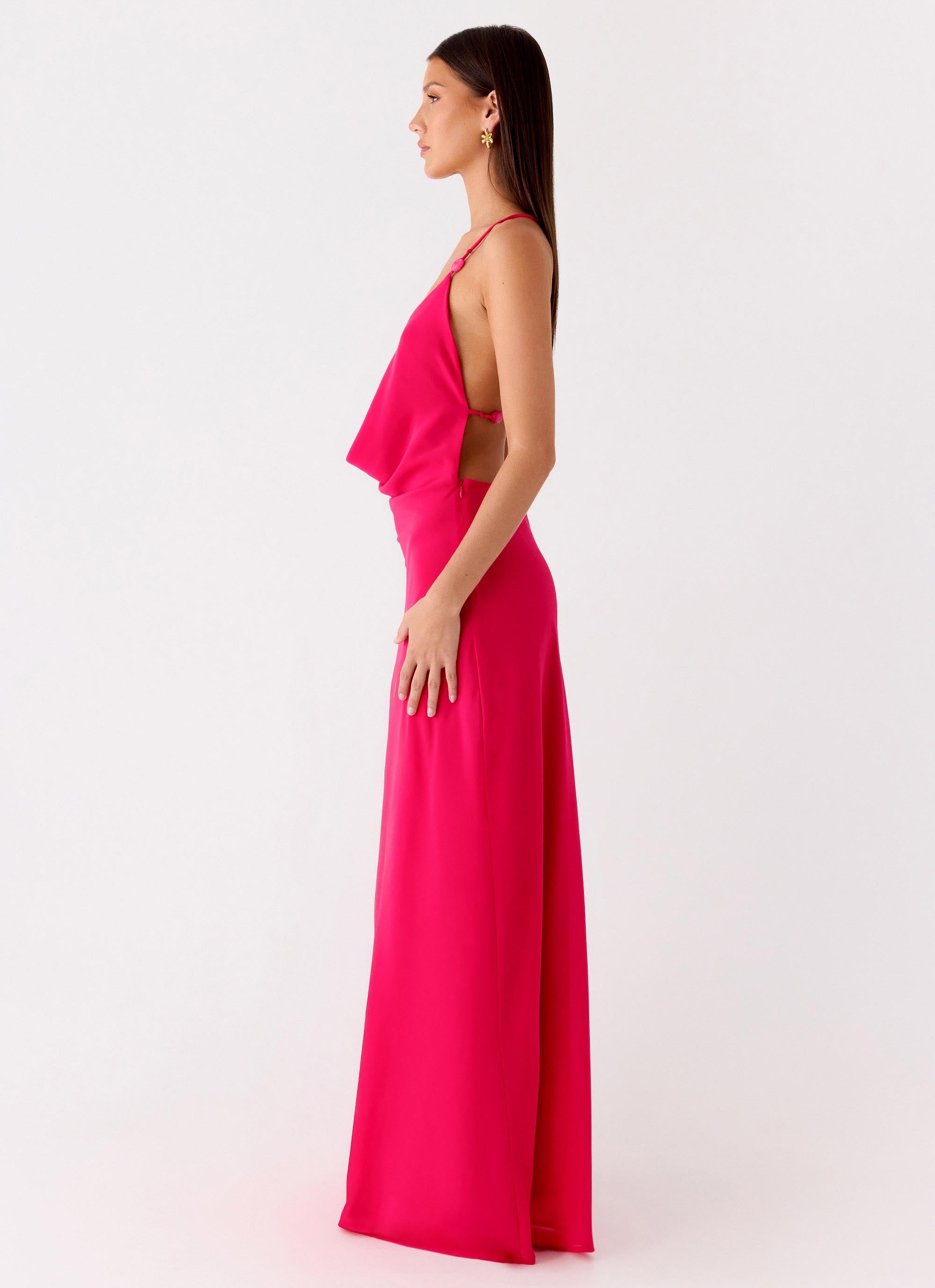 Alternative view of Tropic Muse Beaded Cowl Maxi Dress - Fuchsia