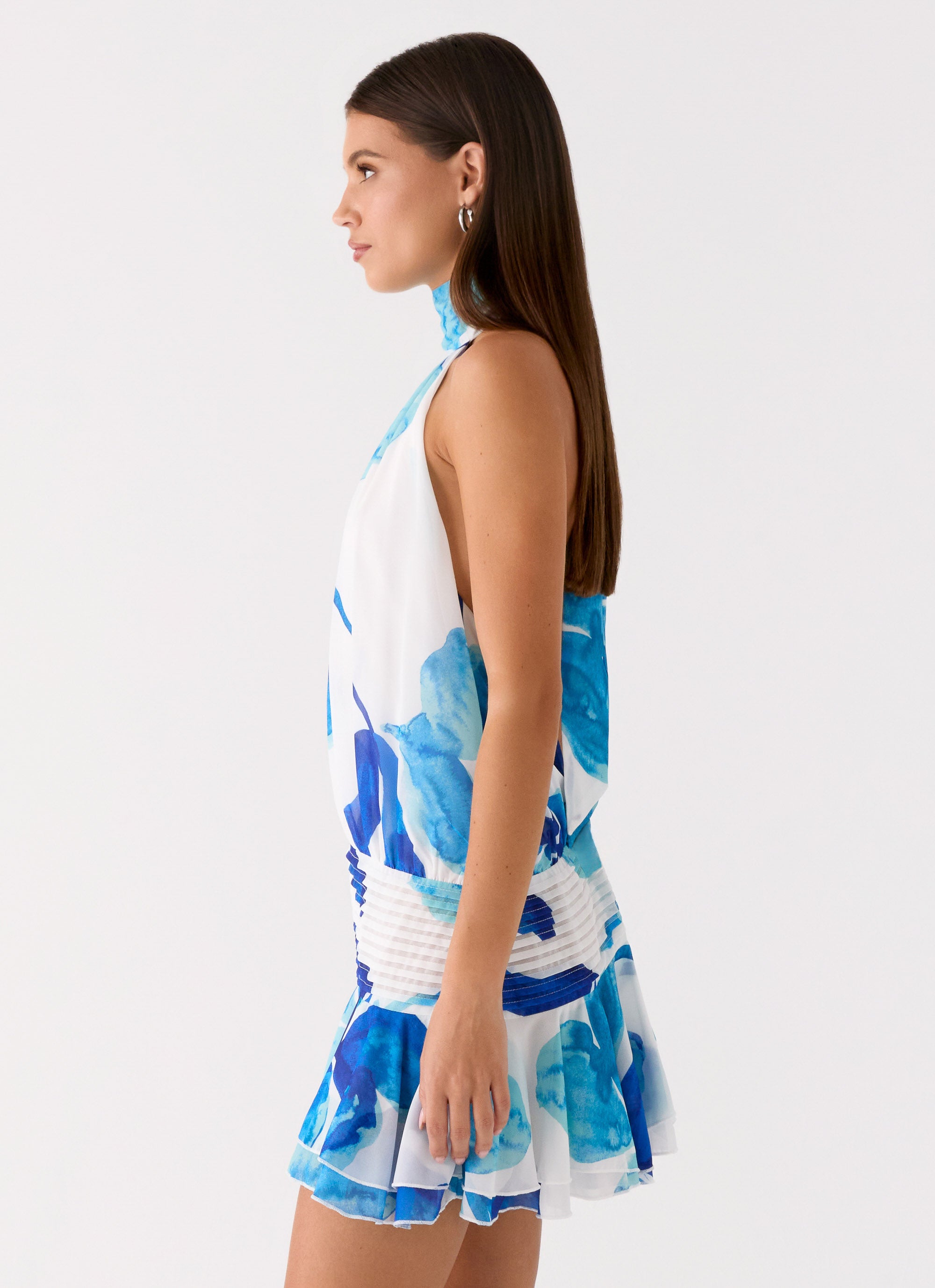 Alternative view of Willow Chiffon Mini Dress - Cerulean Bloom