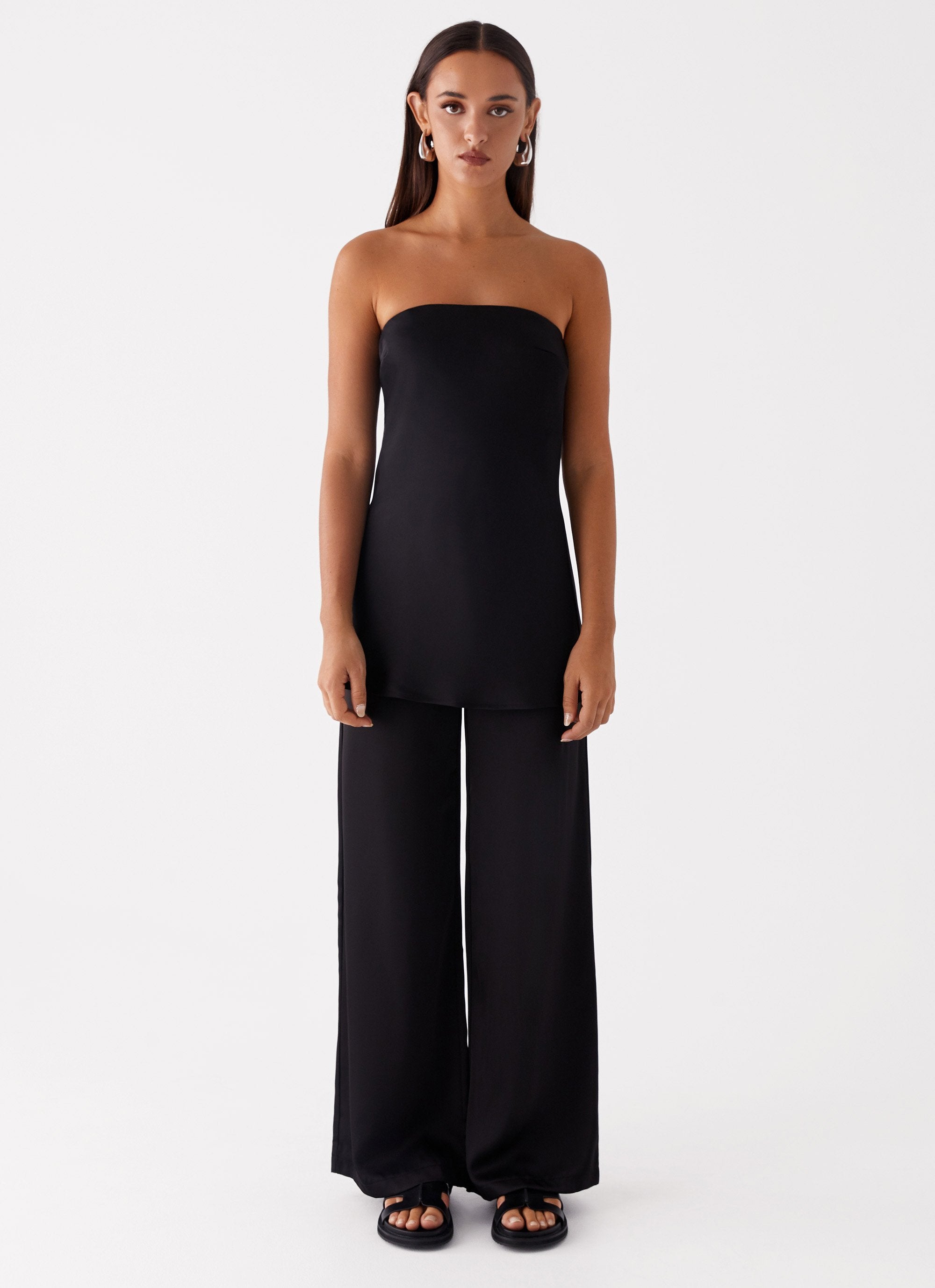 Alternative view of Zoey Satin Tube Top - Black